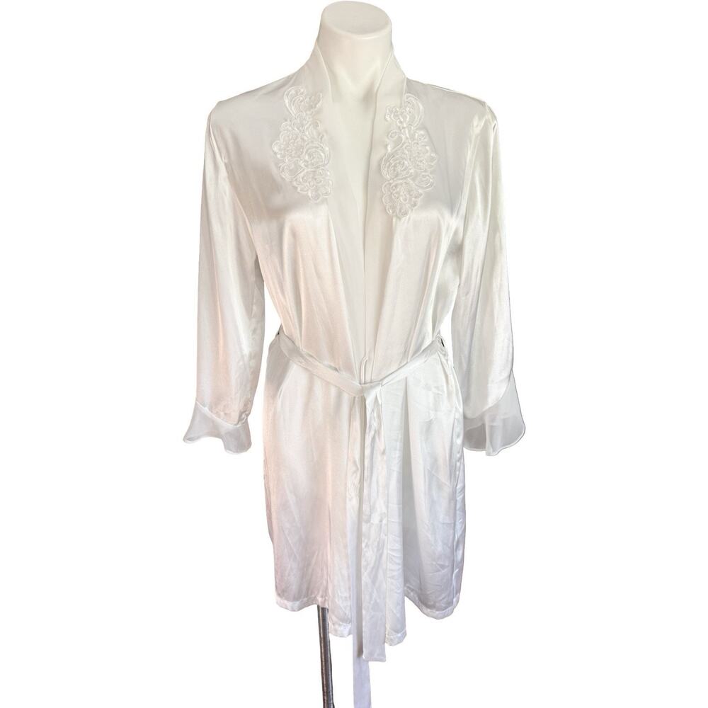 Linea Donatella White Satin Coquette Fairycore Robe Lace Pearl Applique S/M NWT
